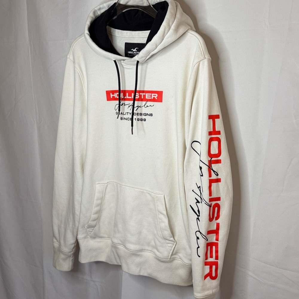 Hollister Men's Logo Pocket Hoodie Sweatshirt - White Black - Medium - Picture 2 of 14